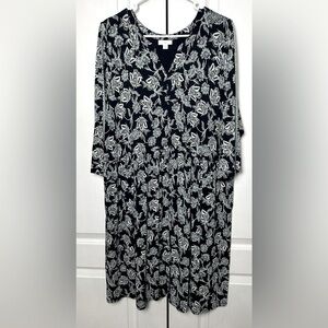J. Jill Floral Print 3/4 Length Sleeve Knee Length Dress Size‎ Large EUC!